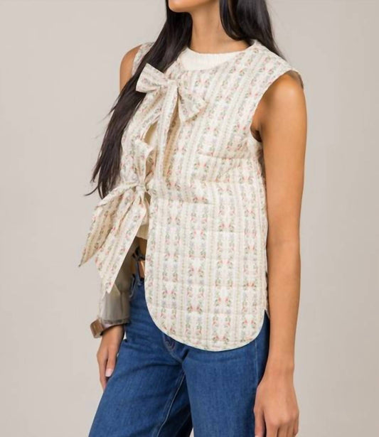 Veveret - Printed Stripe Quilt Ribbon Tie Vest