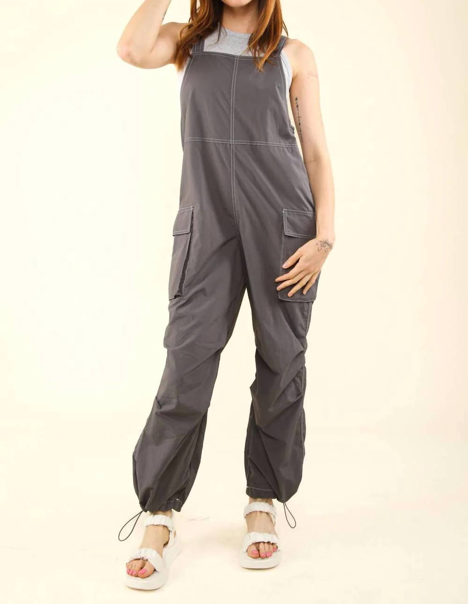 Very J - Casual Sleeveless Cargo Jumpsuit