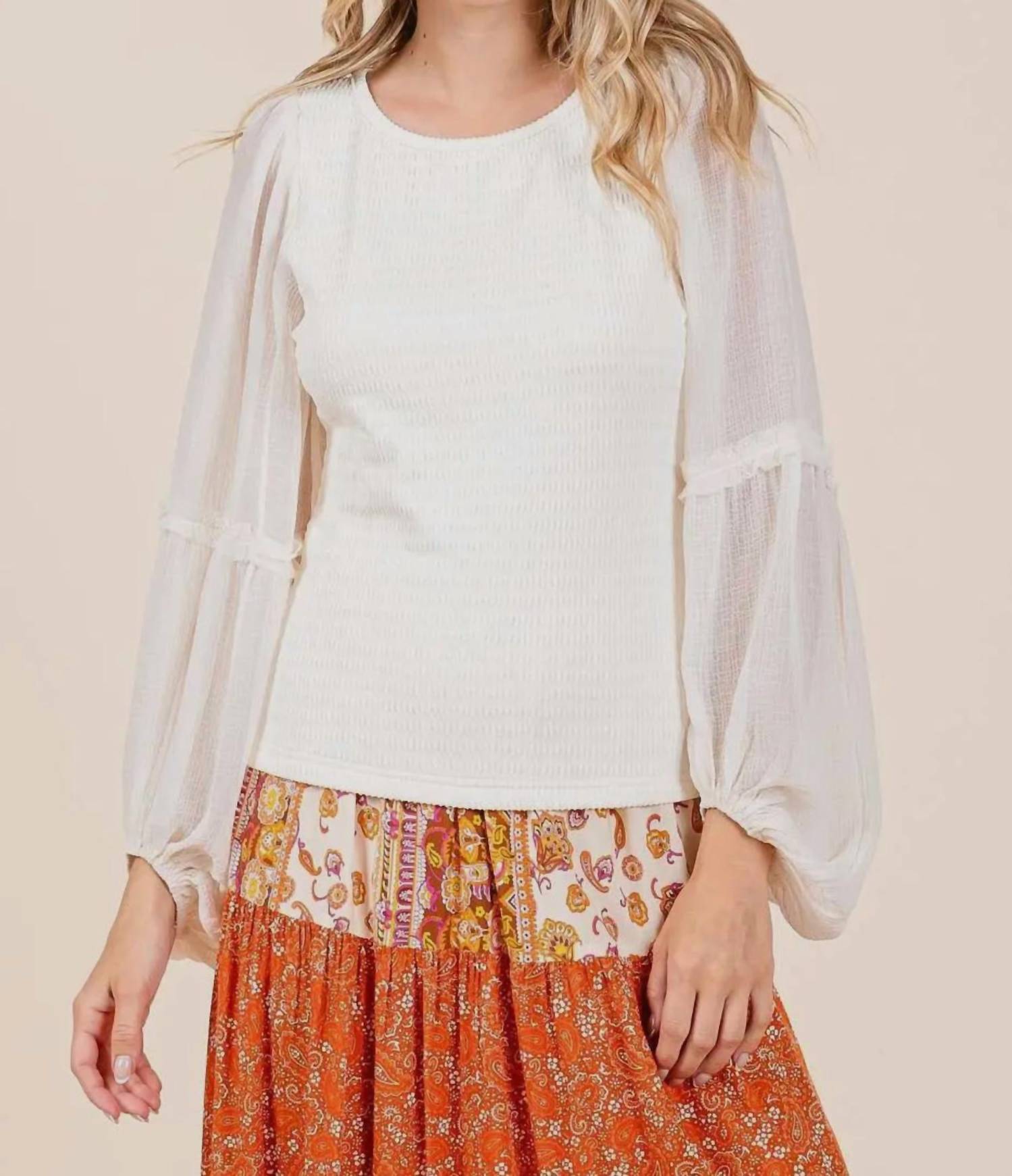Mittoshop - Elegant Sheer Sleeve Top
