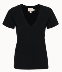 Nation LTD Blair Short Sleeve Slim V Tee in black - women's t-shirt - detail view