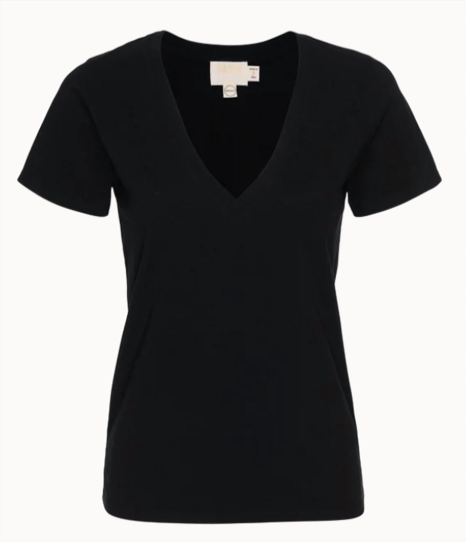 Nation LTD Blair Short Sleeve Slim V Tee in black - women's t-shirt - detail view