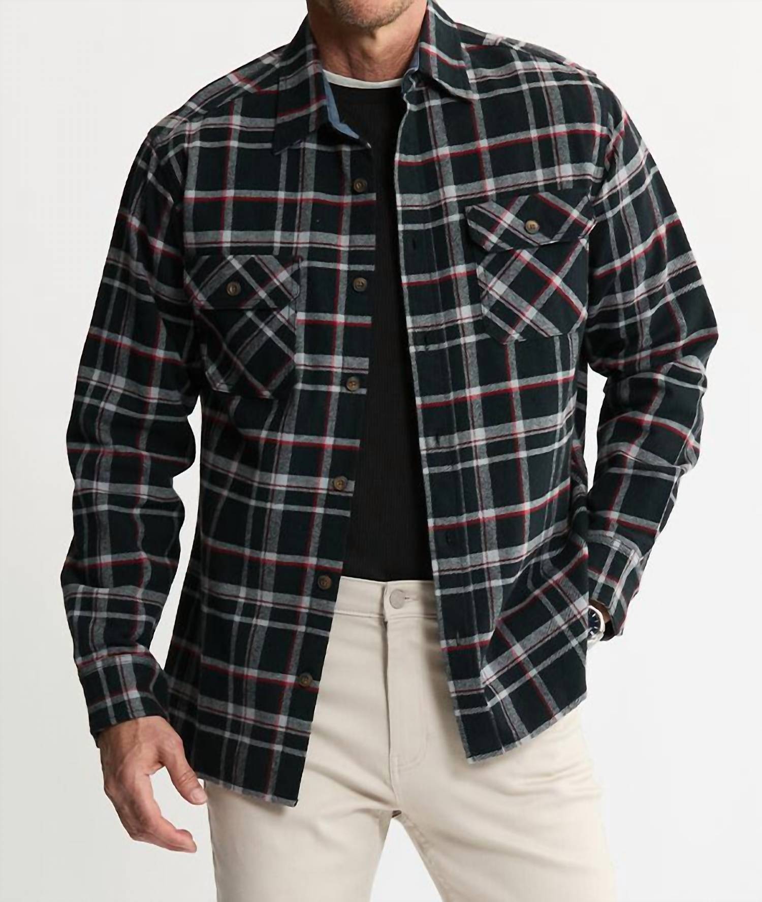 JACHS NEW YORK Brawny Flannel Shirt & Thermal Long Sleeve Tee - 2-pack in black plaid brawny - men's shirt
