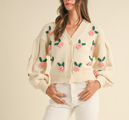 Mable - Rose Applique Cardigan