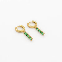 Au79 - Women's St Moritz Drop Stone Huggies With Emerald Cubic Zirconia Earrings