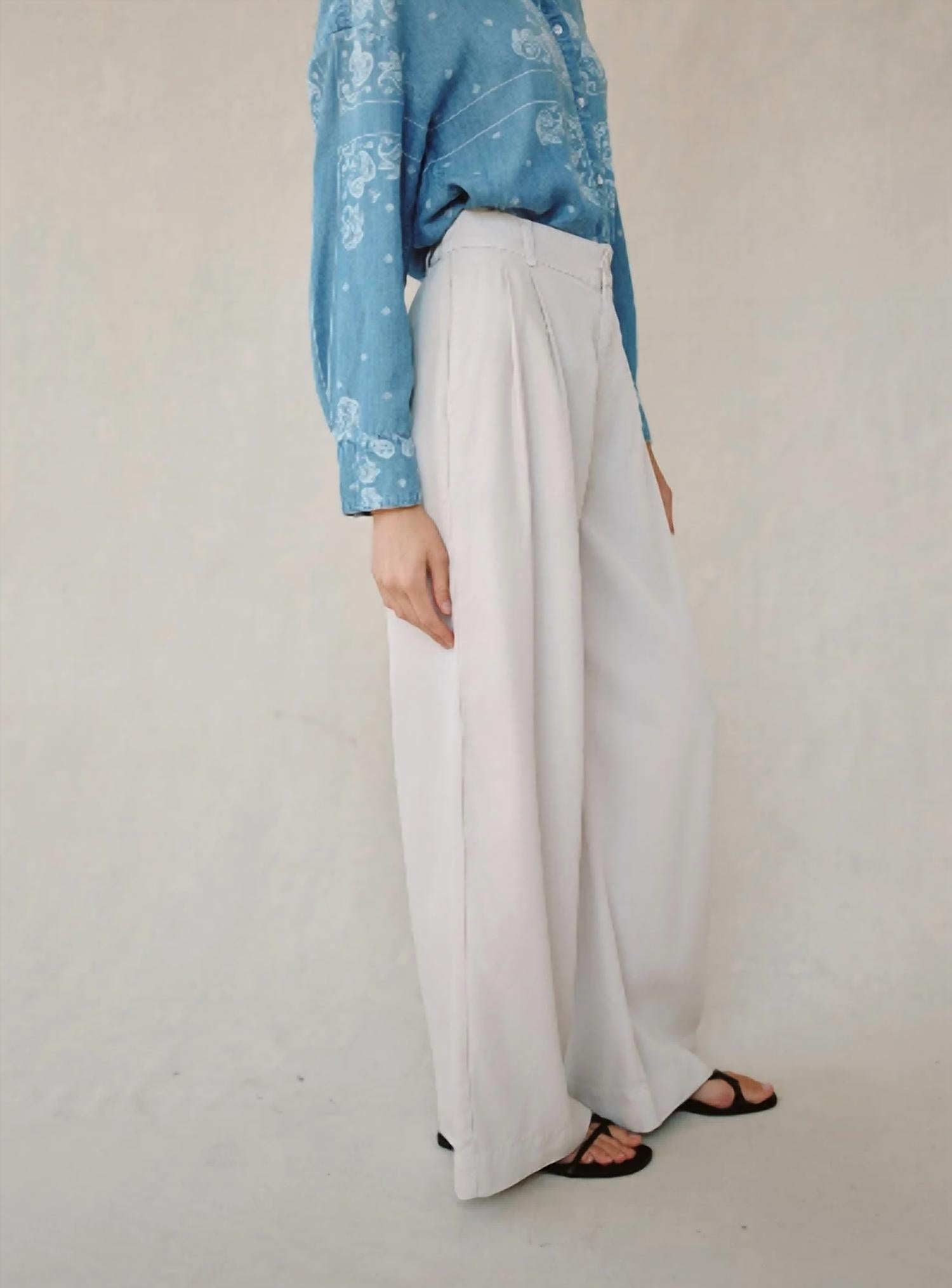 Bella Dahl Double Pleated Wide Leg High Waist Pants in ivory - women's pants - detail view