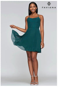 Faviana - Lace-Up Back Halter Chiffon Cocktail Dress