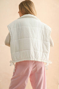 Miou Muse - Lace Crochet Trim Puff Vest