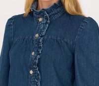 SECULAR Rene Shirt in denim in dark wash denim - women's shirt - alternate view