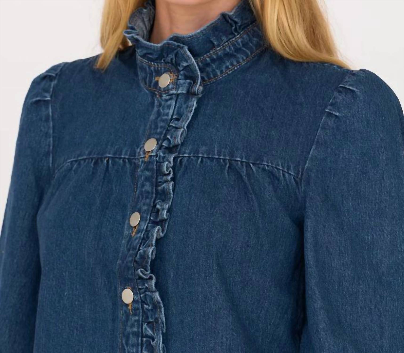 SECULAR Rene Shirt in denim in dark wash denim - women's shirt - alternate view