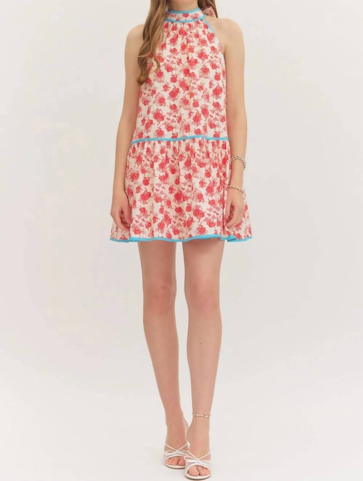 Entro - Sleeveless Halter Contrasted Mini Dress