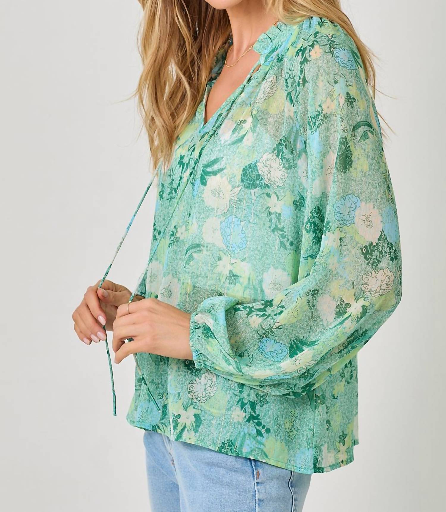 Mystree - Bubble Sleeve Lurex Ruffle Collar Blouse