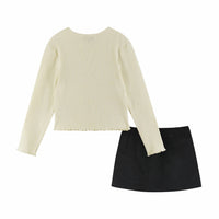 Andy & Evan - Girl's Rib Knit Long Sleeve Top And Corduroy Skirt Set