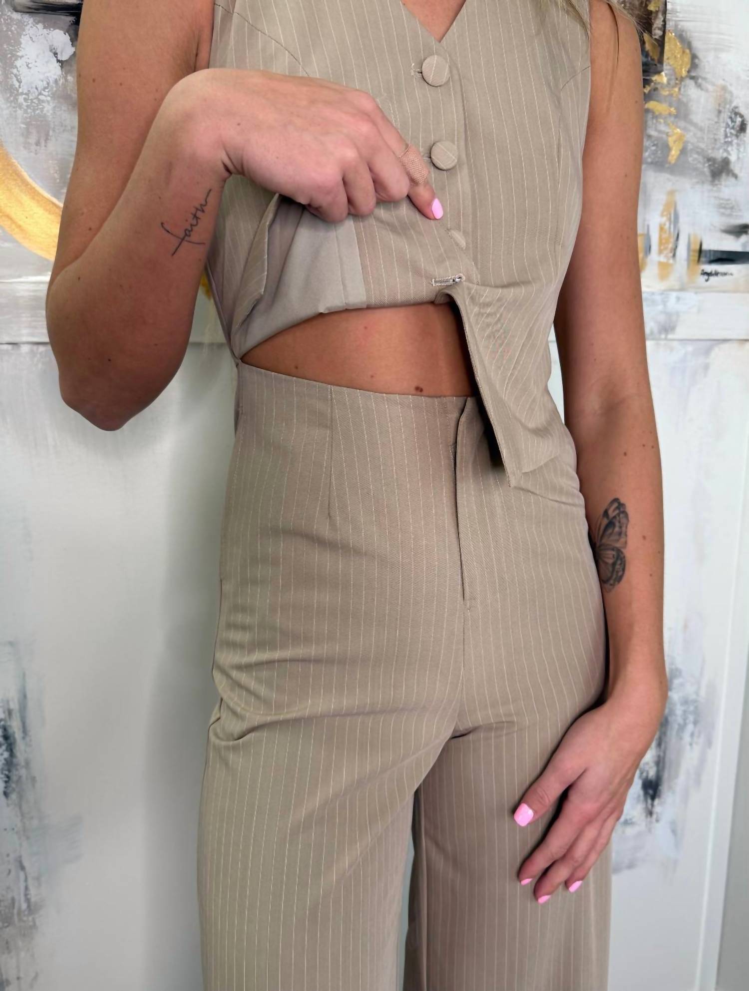 Sage The Label - Pinstripe Vest Jumpsuit