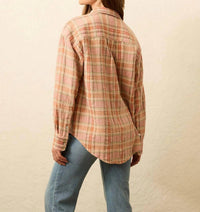 Faherty Dune Cotton Gauze Relaxed Shirt in tinted rose water plaid - women's shirt - view 4