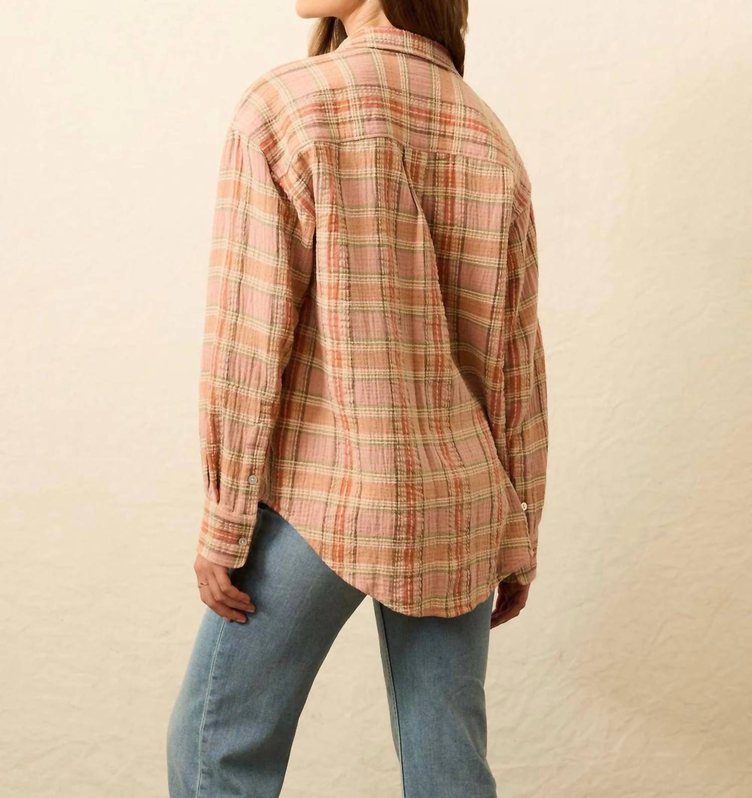 Faherty Dune Cotton Gauze Relaxed Shirt in tinted rose water plaid - women's shirt - view 4