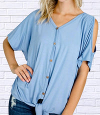 Diva Usa - Demetria Cold Shoulder Button Down Tie Top