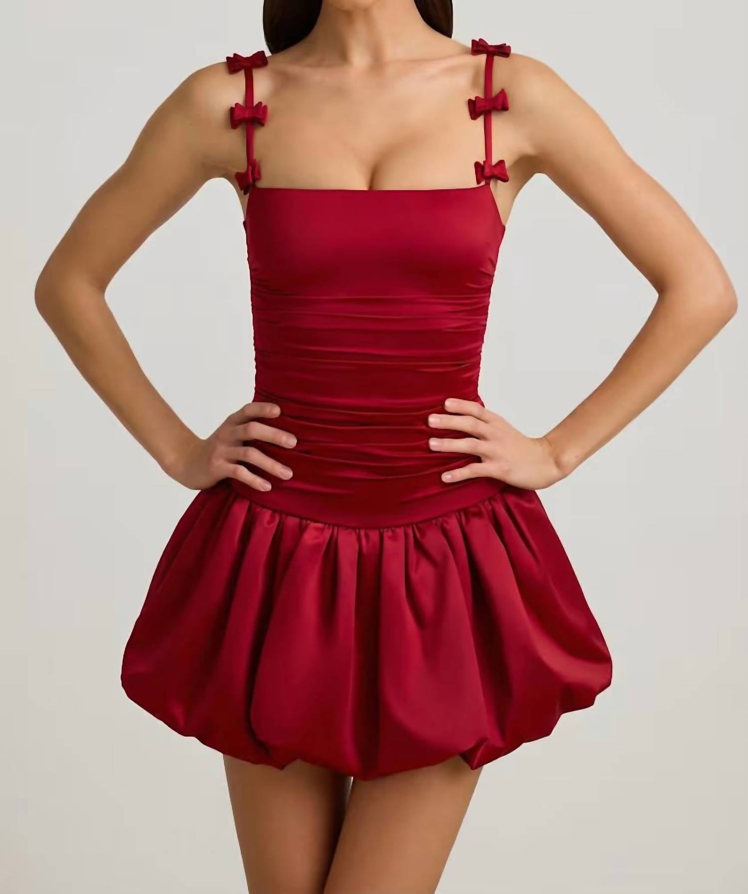 Oh Polly - Cirilla Bow-detail Ruched Bubble Hem Mini Dress