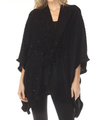 Joseph Ribkoff Sequined Bouclé Belted Cover Up Top in black - women's swimwear