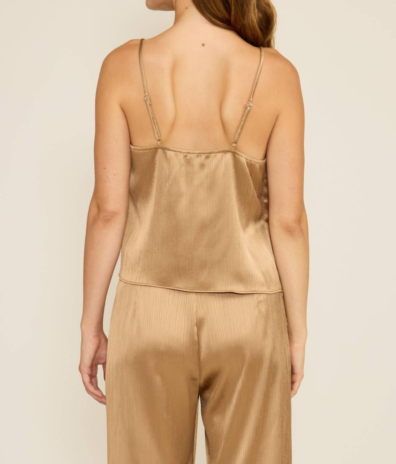 LUCY PARIS Clement Tank Top in taupe - women's tank top - detail view