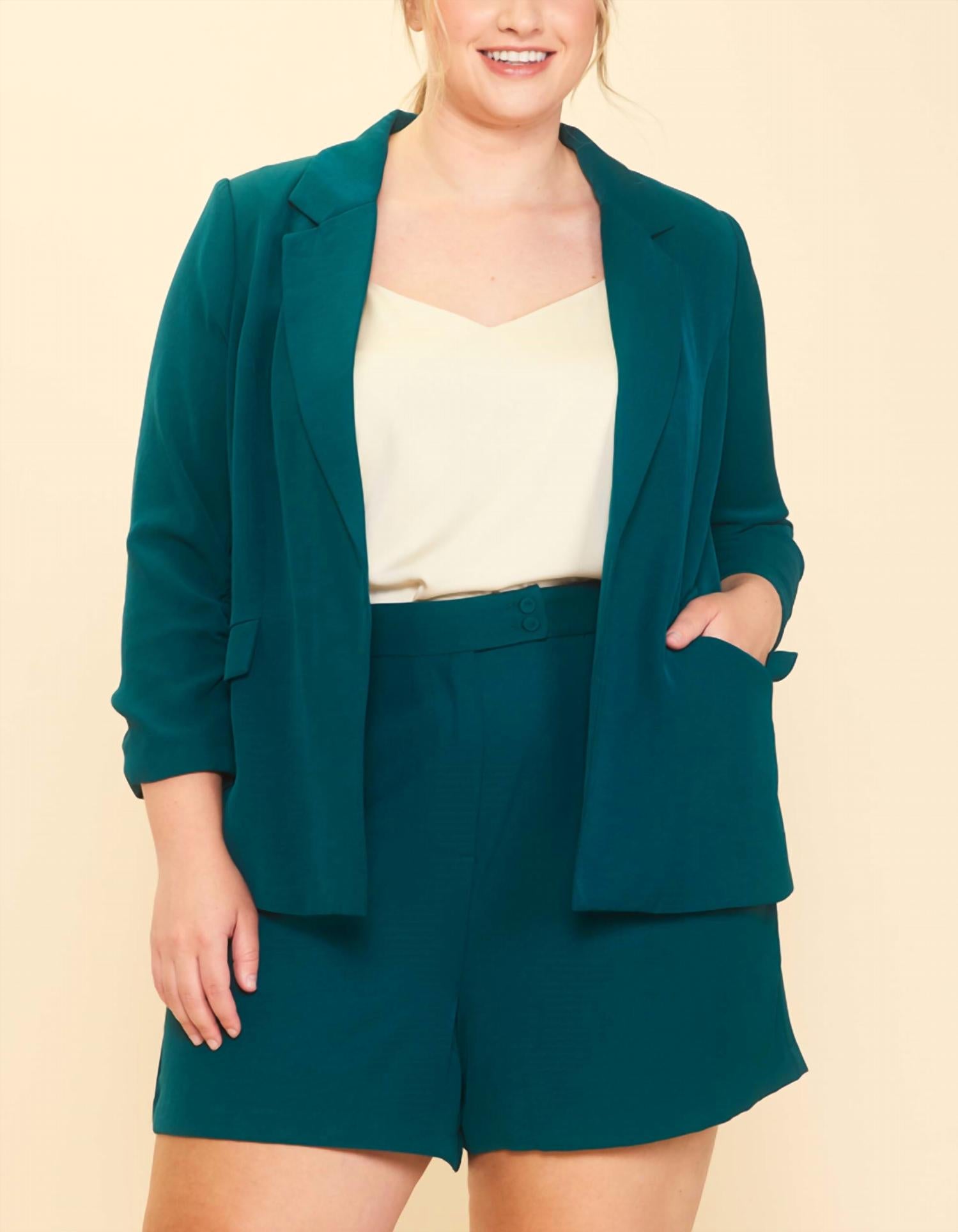 Skies Are Blue - Curvy Welt Pocket Blazer