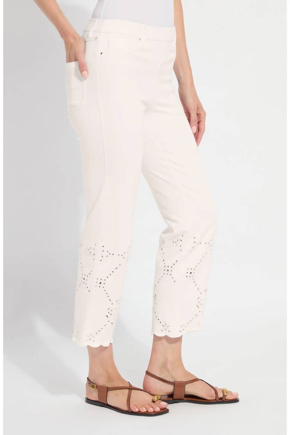 Lysse - Billie Eyelet Pull-on High Waist Crop Straight Leg Jeans