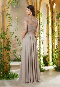 MGNY Beaded Embroidered Bodice Mother Of The Bride Gown in taupe - women's dress - alternate view