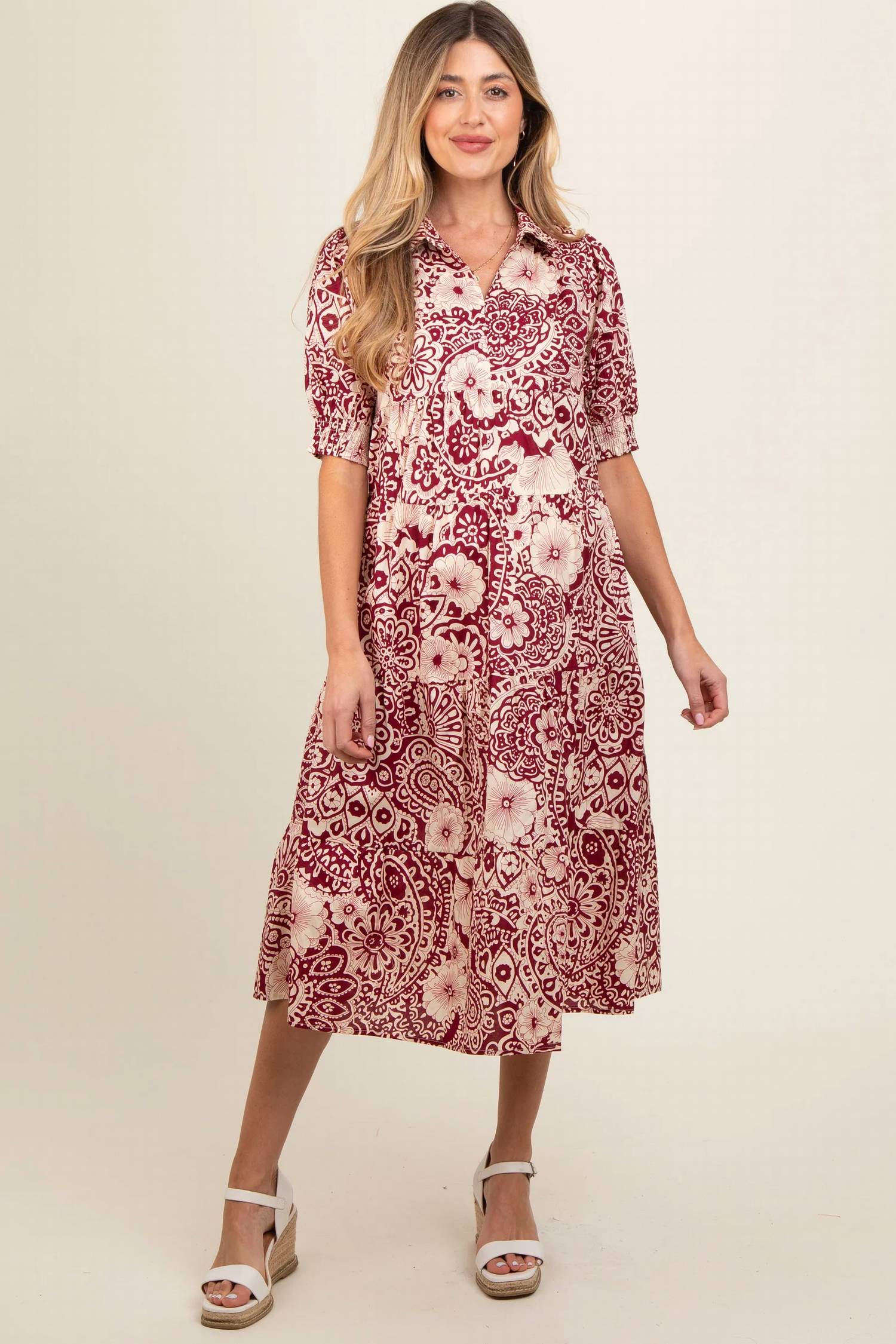 Umgee - Two Tone Print A-line Tiered Dress