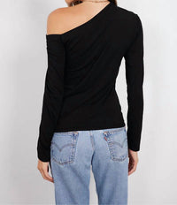 bobi One Shoudler Long Sleeve Top in black 1 - women's blouse - detail view