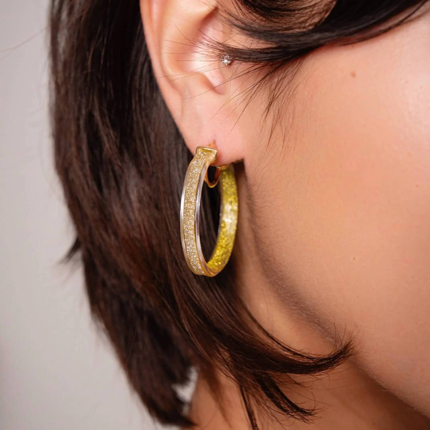Gold & Honey - Women's Glitter Lucite Hoop Earrings