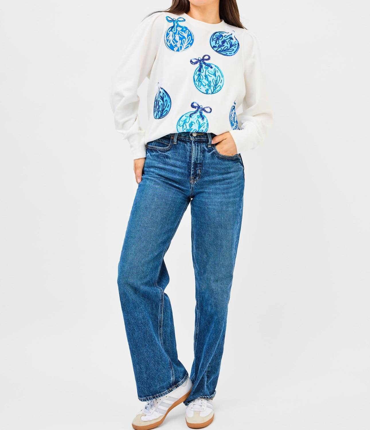 Mary Square Kelly Crew Neck Sweatshirt in blue ornaments - women's sweater