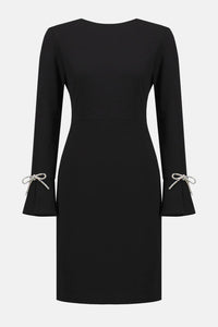 Joseph Ribkoff Scuba Crepe Shift Dress With Rhinestone Bows in black - women's dress - view 5