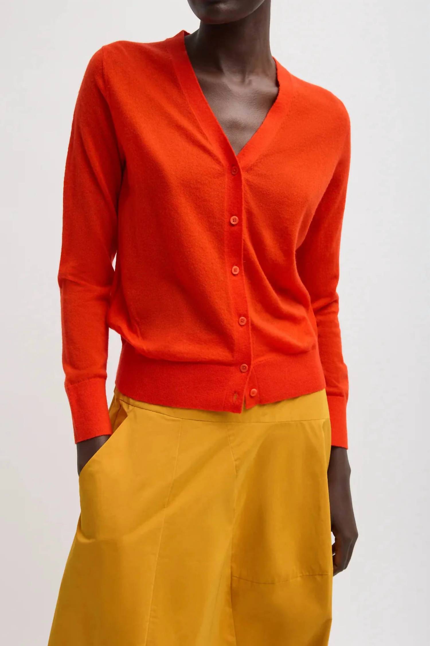 Tibi - Skinlike Mercerized Wool V-neck Shrunken Cardigan