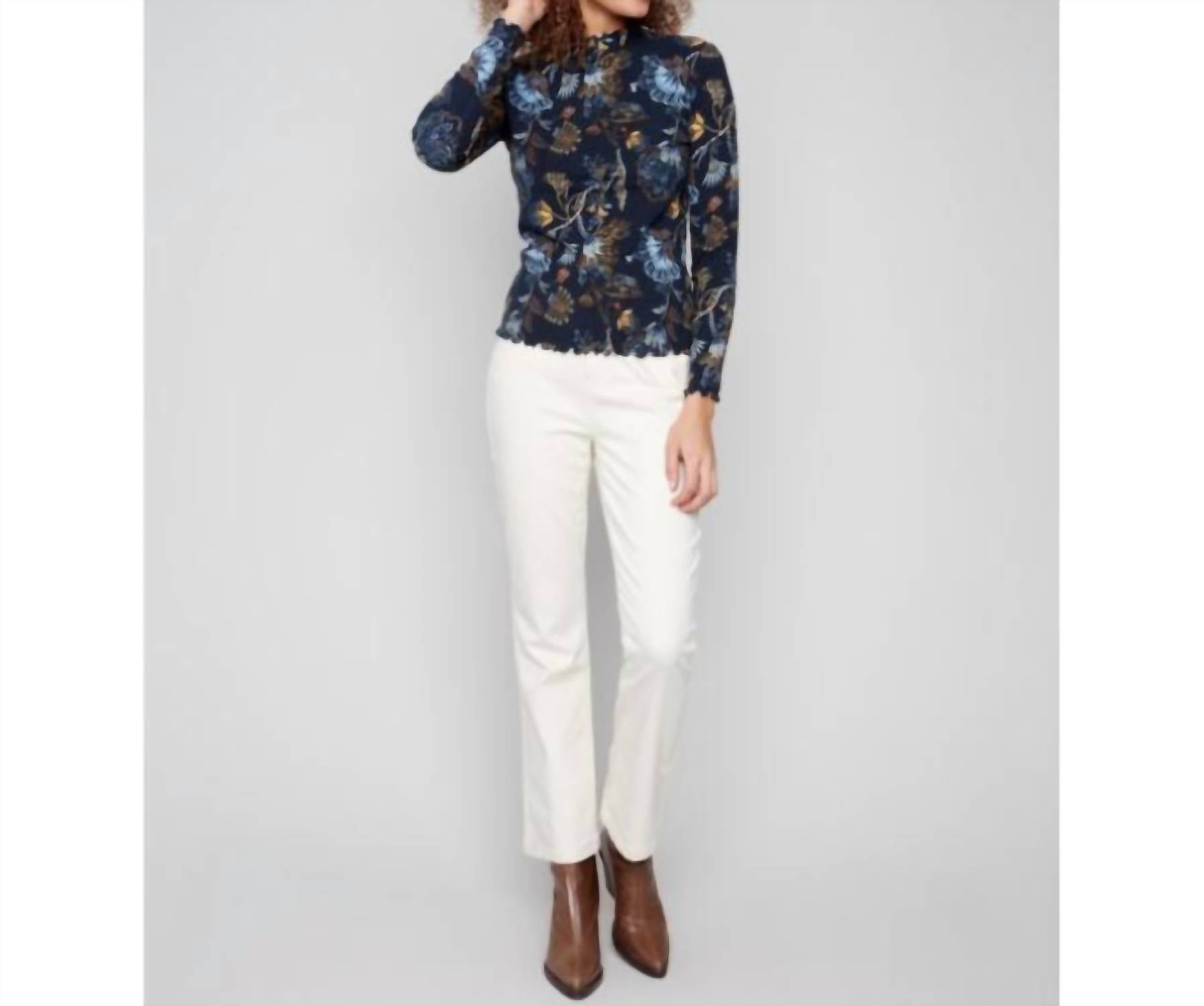 Charlie B - Printed Mock Neck Long Sleeve Top