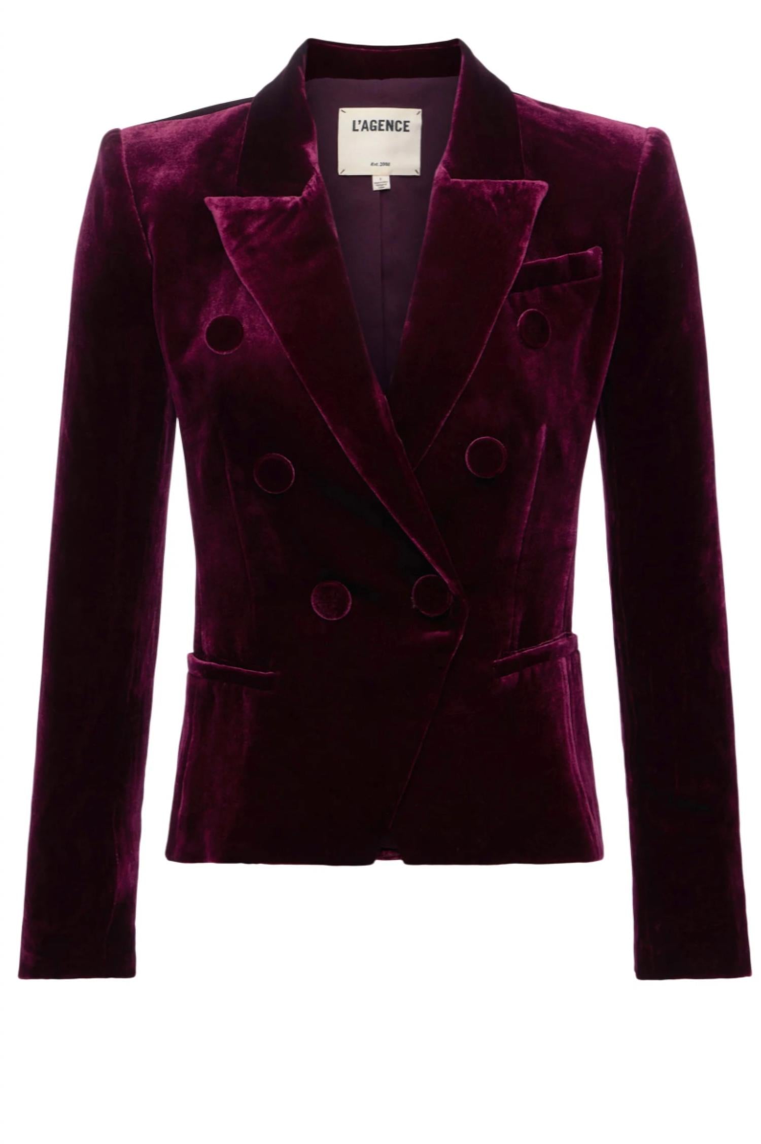 L'Agence - Marie Velvet Double Breasted Blazer Port