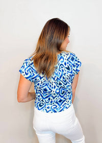 Another Love Blair Short Ruffle Sleeve Top in malibu horizon - women's t-shirt - detail view