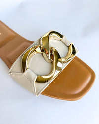 Bamboo Women's Chain Slide Sandals in ivory gold - women's sandal - detail view