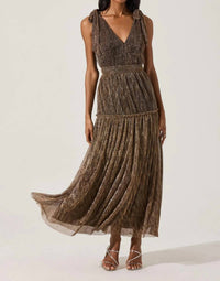 Astr - Desma Metallic V-neck Maxi Dress