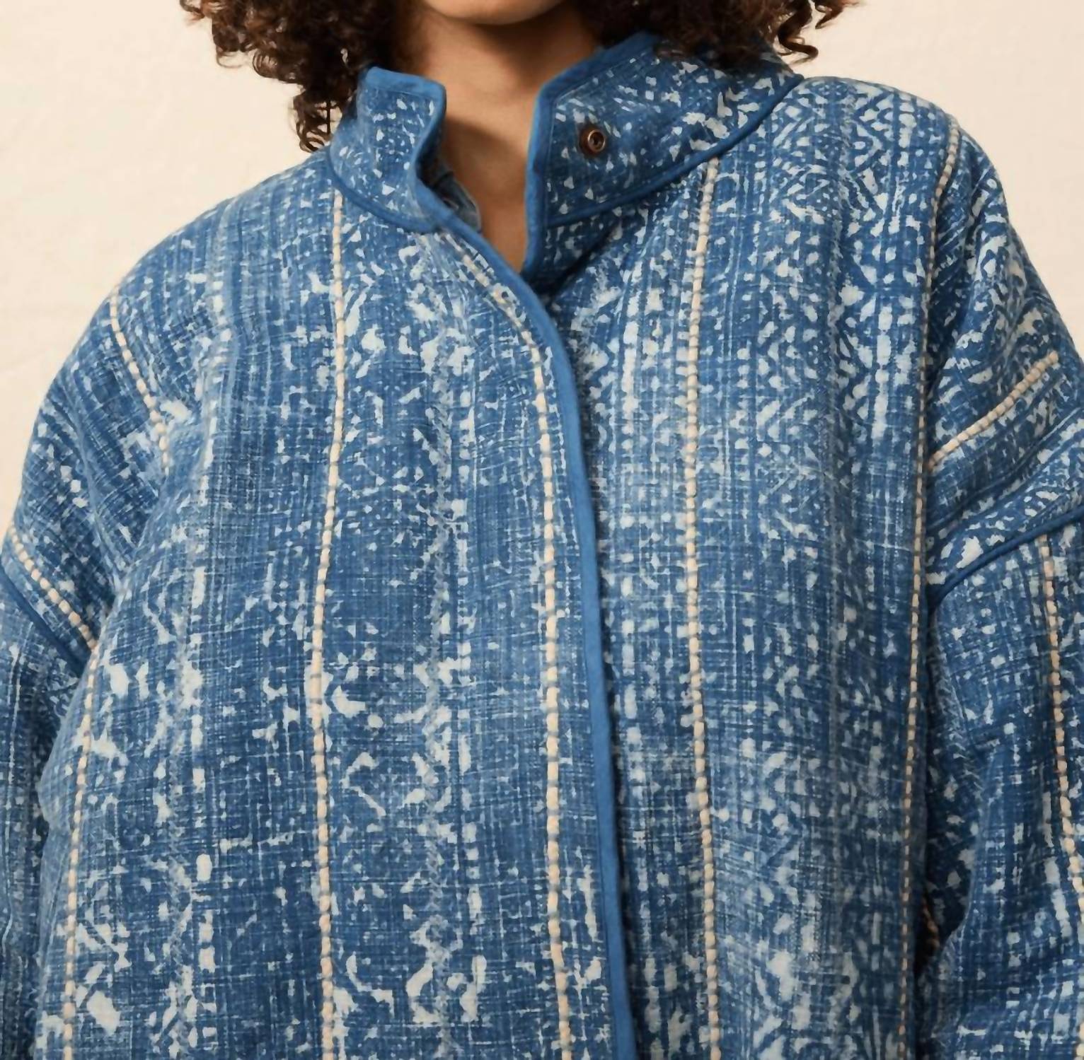 Faherty Quilted Patchwork Jacket in indigo - women's jacket - alternate view