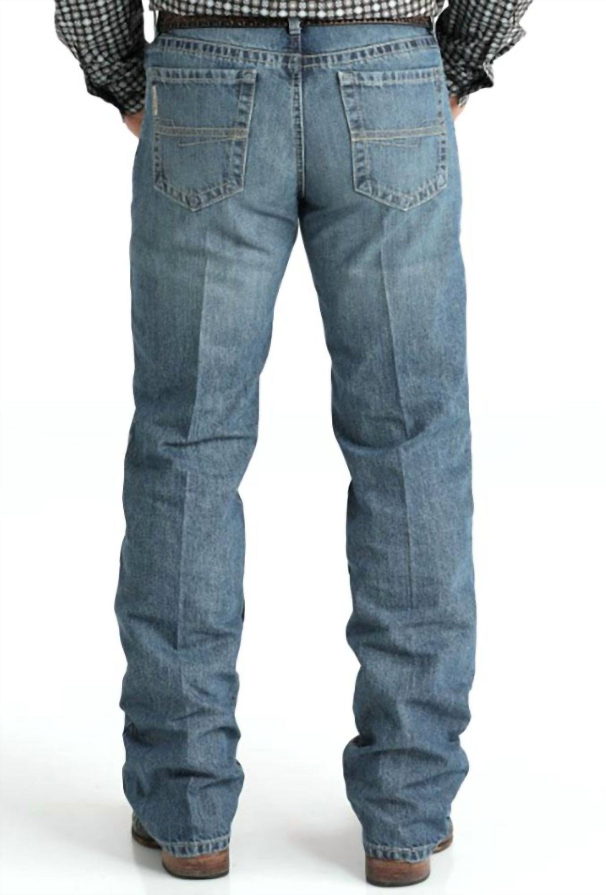 CINCH Men's Grant Medium Stonewash Relaxed Boot Cut Jeans in vintage blue - men's jeans - detail view