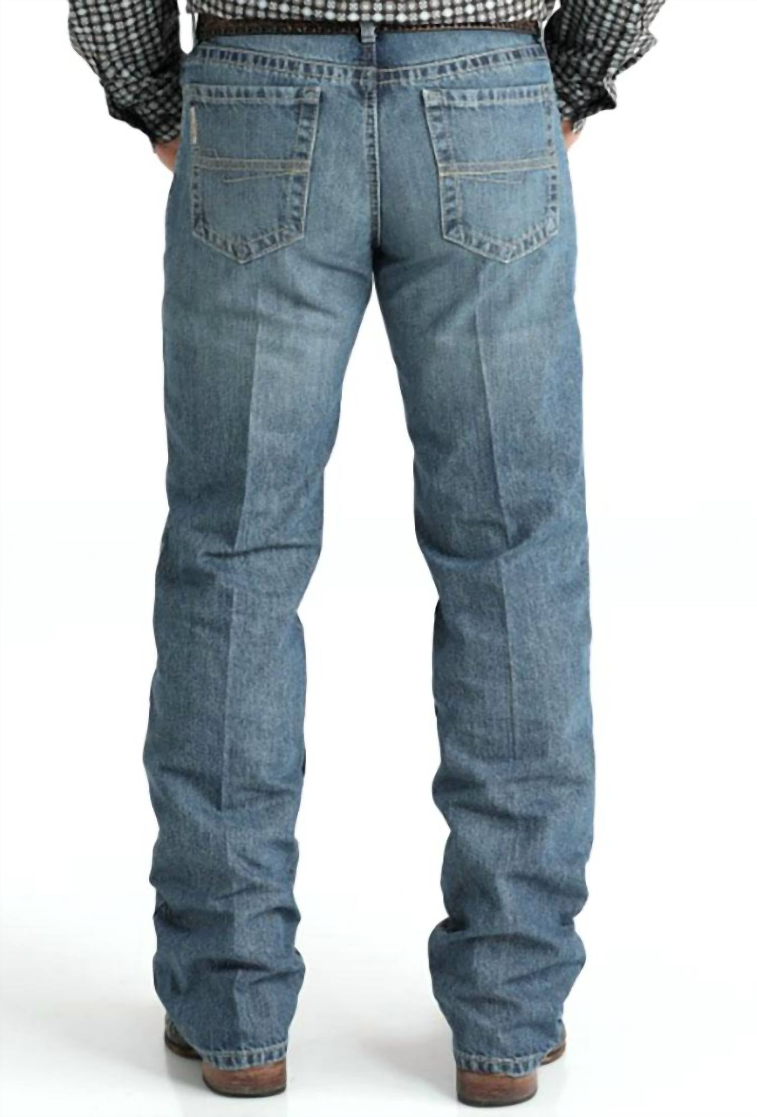 CINCH Men's Grant Medium Stonewash Relaxed Boot Cut Jeans in vintage blue - men's jeans - detail view