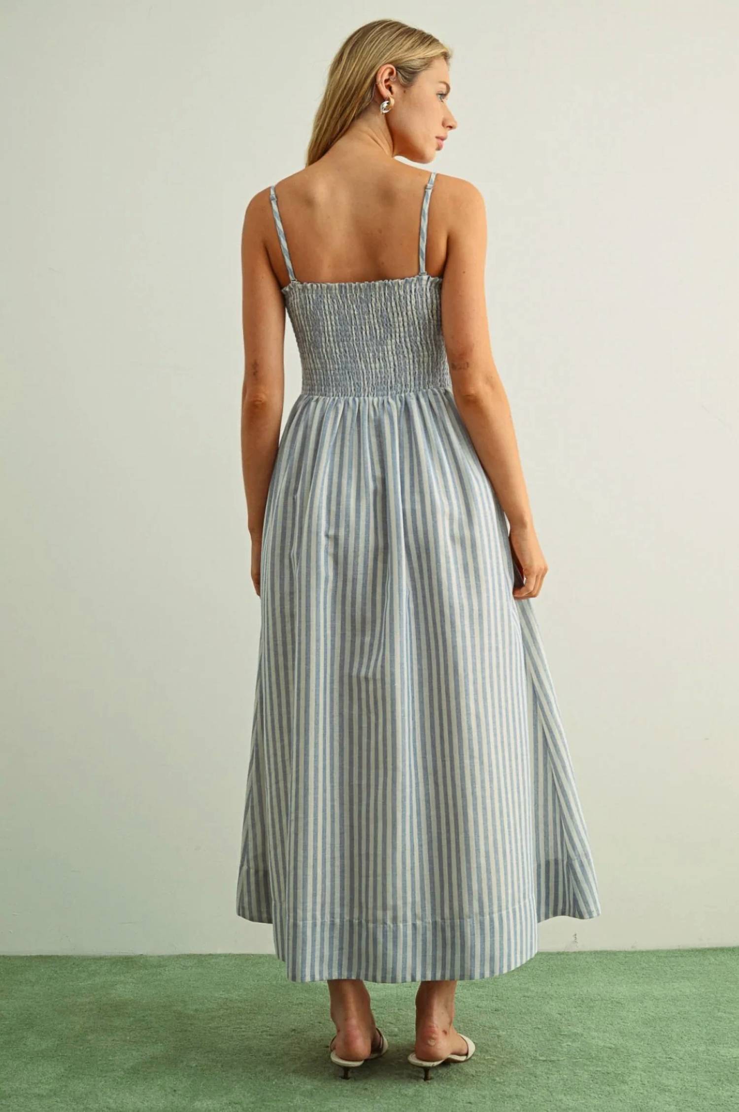 Miou Muse - Striped Smocked Maxi Dress