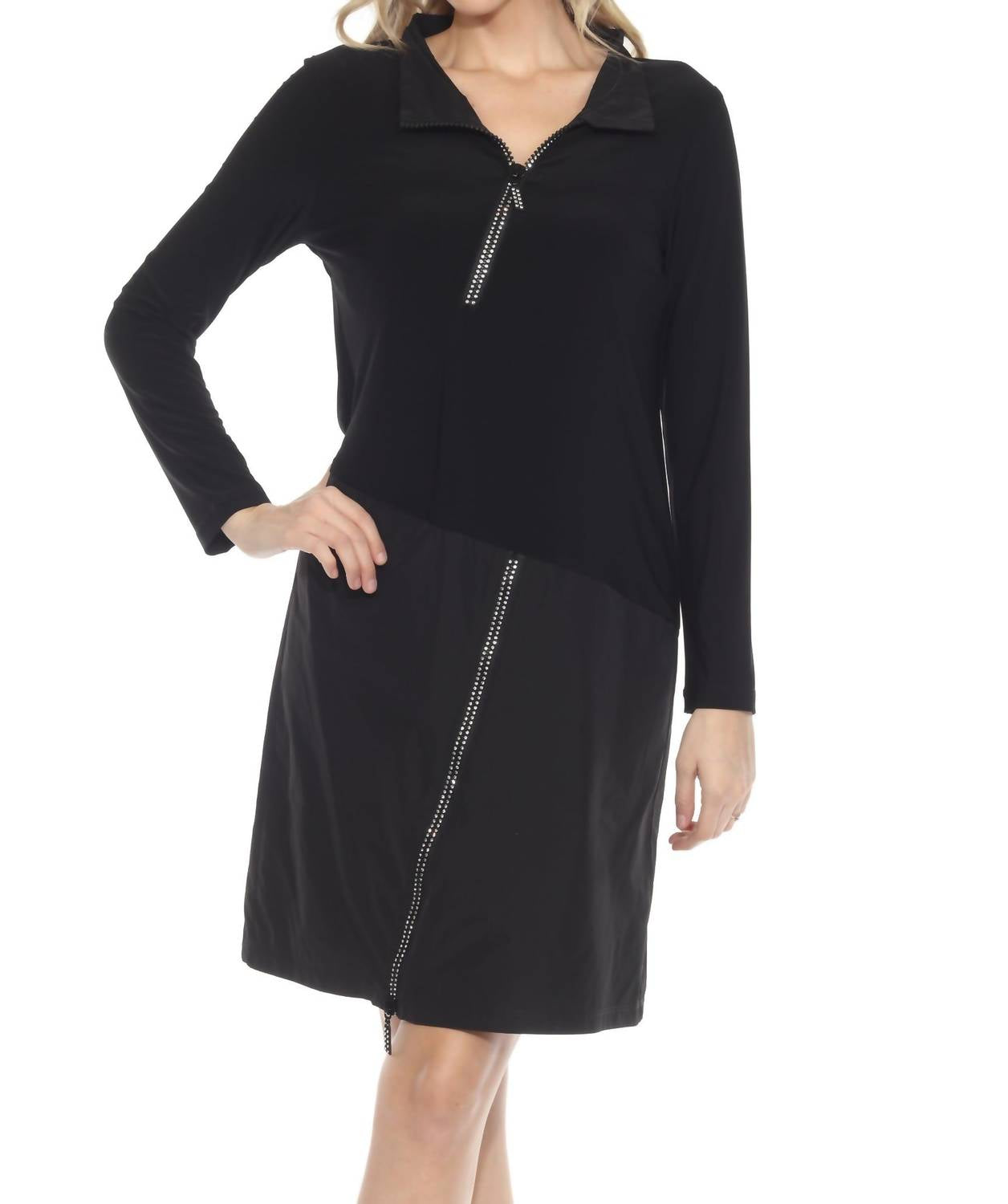 Joseph Ribkoff - Women's Embellished Zipper High Neck Dress