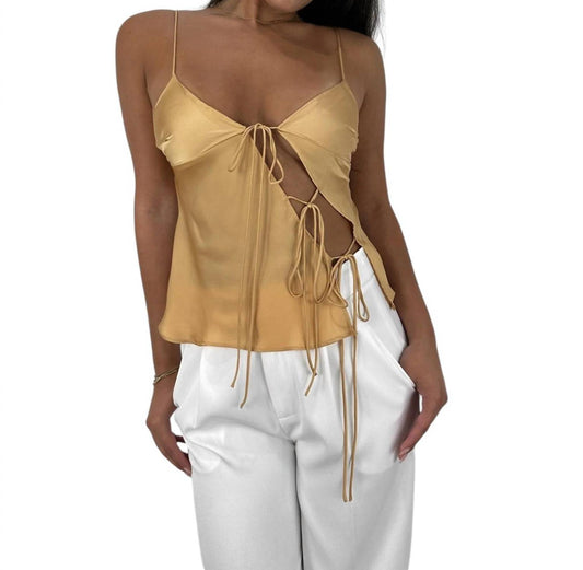 Lioness - Asymmetrical Tie Cut Out Satin Tank Top