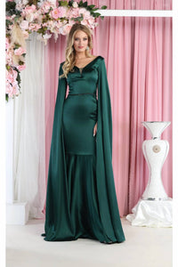 Royal Queen - V-neck Cape Sleeve Mermaid Formal Evening Dress