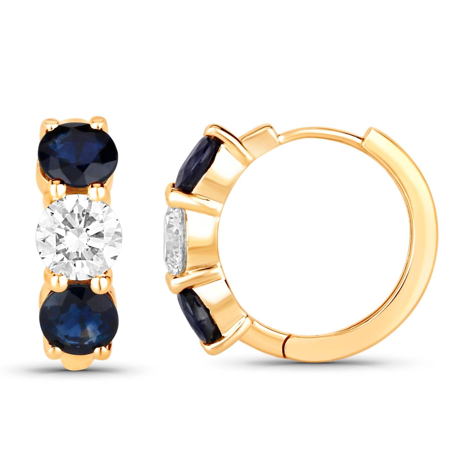 Diana M Jewels Women's Round Natural Blue Sapphire Stud Earrings (3.60 Ct) - Signature Plus in 14k yellow gold - women's jewelry - detail view