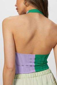 TWO-TONE HALTERNECK BODYSUIT