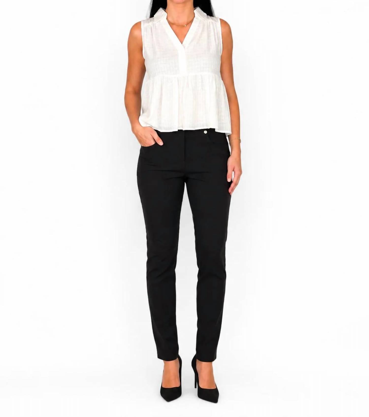 Doe And Rae - Textured Cotton Collared Split V-neck Sleeveless Top