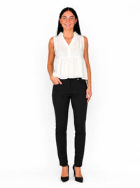 Doe And Rae - Textured Cotton Collared Split V-neck Sleeveless Top