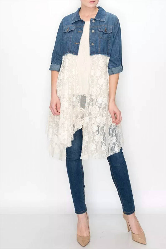 Origami - Cropped Jean Jacket with Lace