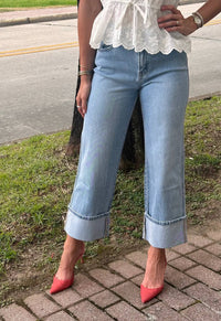 Vervet By Flying Monkey - Super High Rise Cuffed Baggy Straight Jeans
